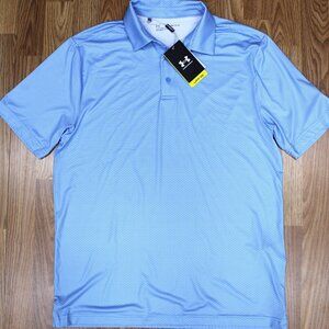 NEW! UNDER ARMOUR LOOSE FIT UPF 50 POLO SHIRT POLY/SPANDEX BLUE MEDIUM, M